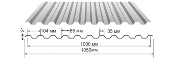 Профнастил оцинкованный С-21 1050x2000 (эконом) купить недорого в Красной Пахре