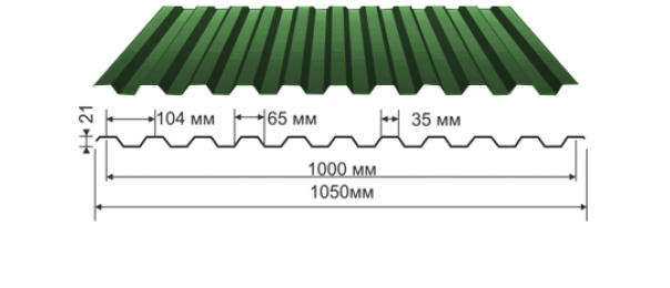 Профнастил зеленый оцинкованный  RAL 6005 С-21 купить недорого в Красной Пахре